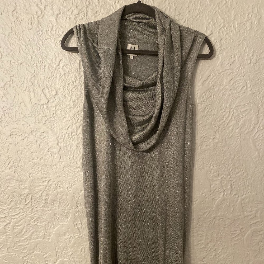 Halston Heritage Silver Cowl Neck Dress